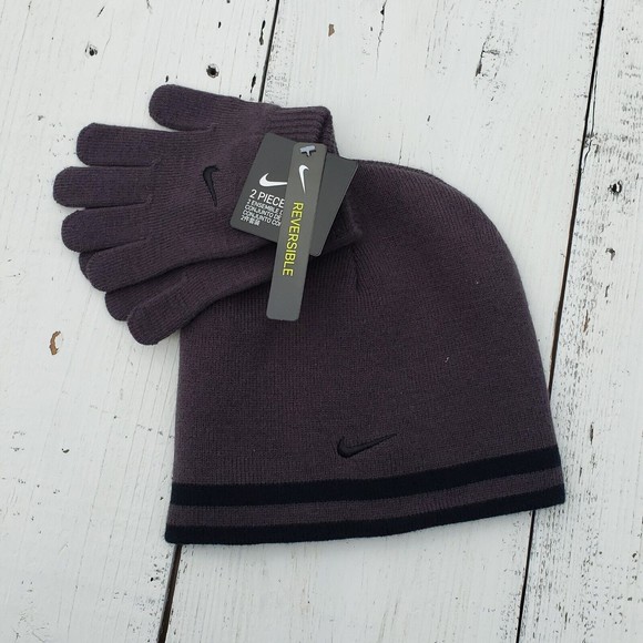 Nike Boys Black & Gray Hat with Gloves One Size Youth Reversible NEW - Picture 3 of 4